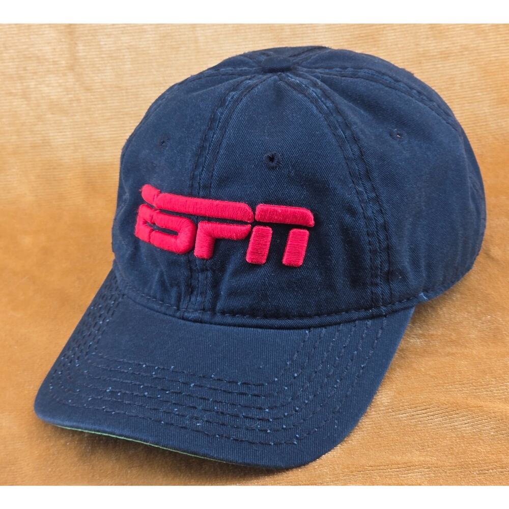 Vintage ESPN Black Strapback Hat Red Logo Sports TV Network Cap Y2K Dad Hat
